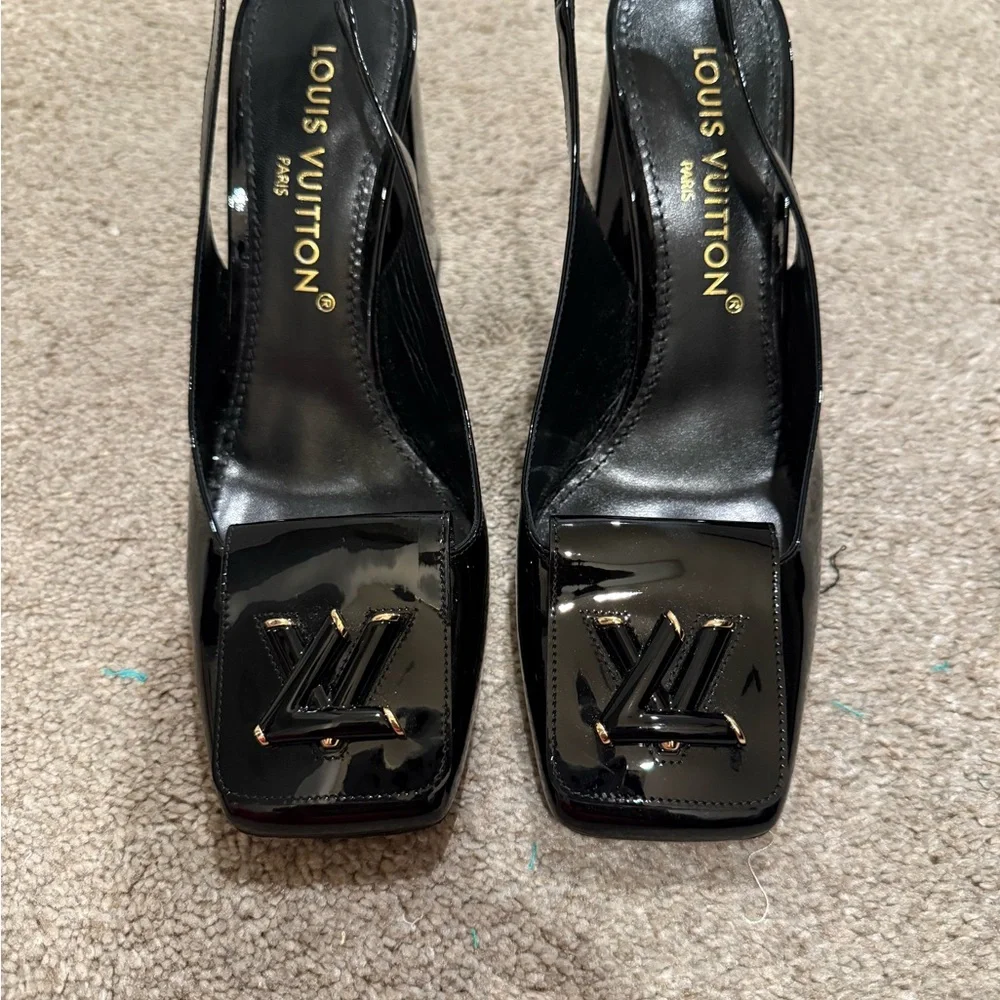 Louis Vuitton Black Heels with Square Toe and Embellishment - Worn 1 Time - Picture 2 of 12